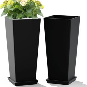 Set of 2 Large Tall Planter for Indoor  Flower Pots Tapered Tall Planters